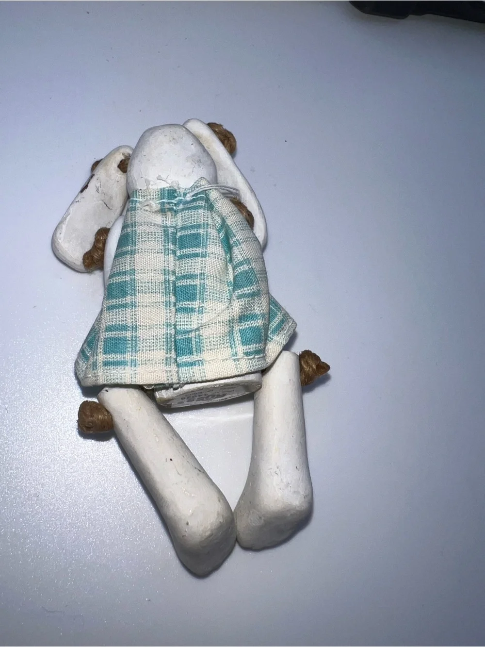 Russ Ceramic Articulated Bunny In Green Plaid Dress
